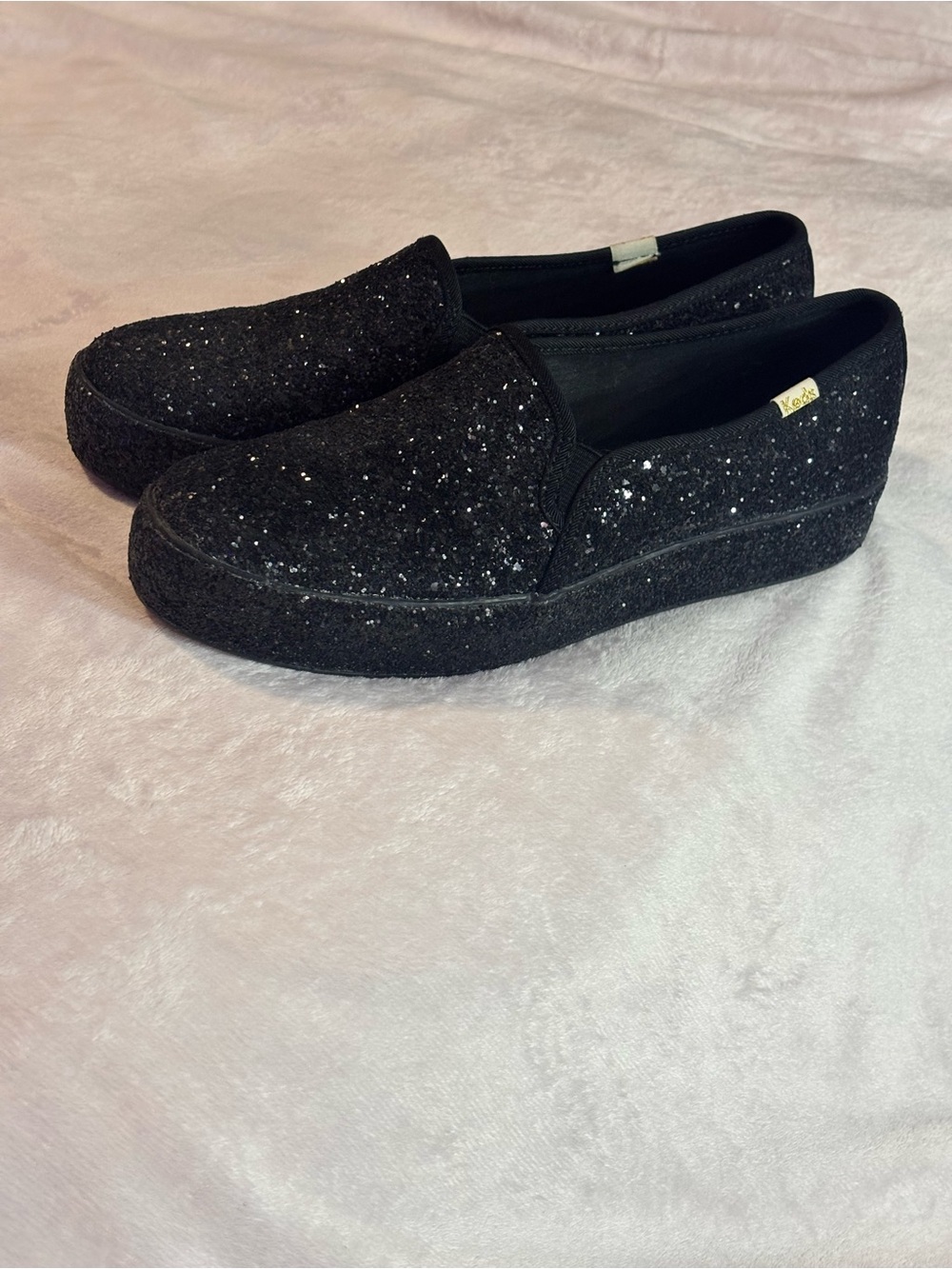 Kate Spade Keds Women’s Black Glitter Slip-On Platform Sneakers